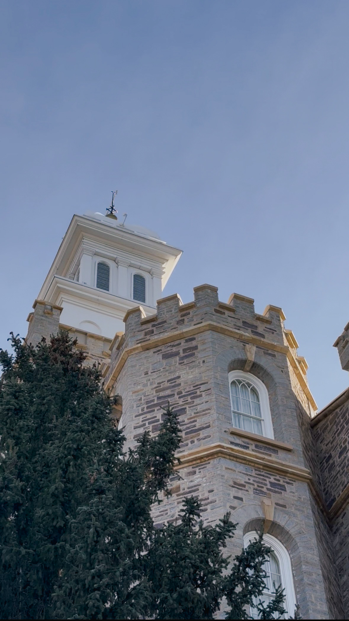 Exterior view of the Logan Utah Temple in Logan, Utah where couples exit after wedding ceremonies